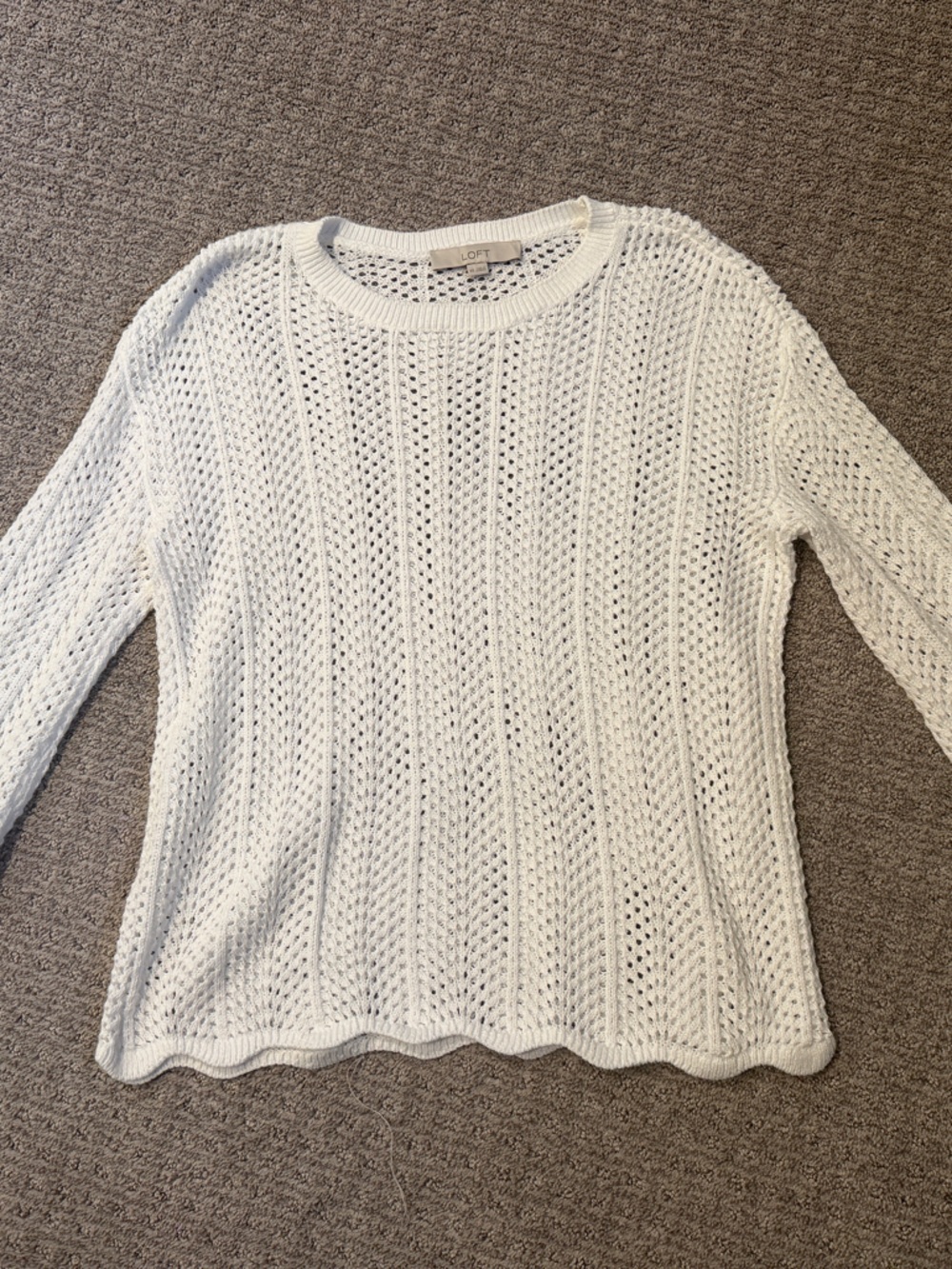 LOFT White Open-Weave Crewneck Sweater